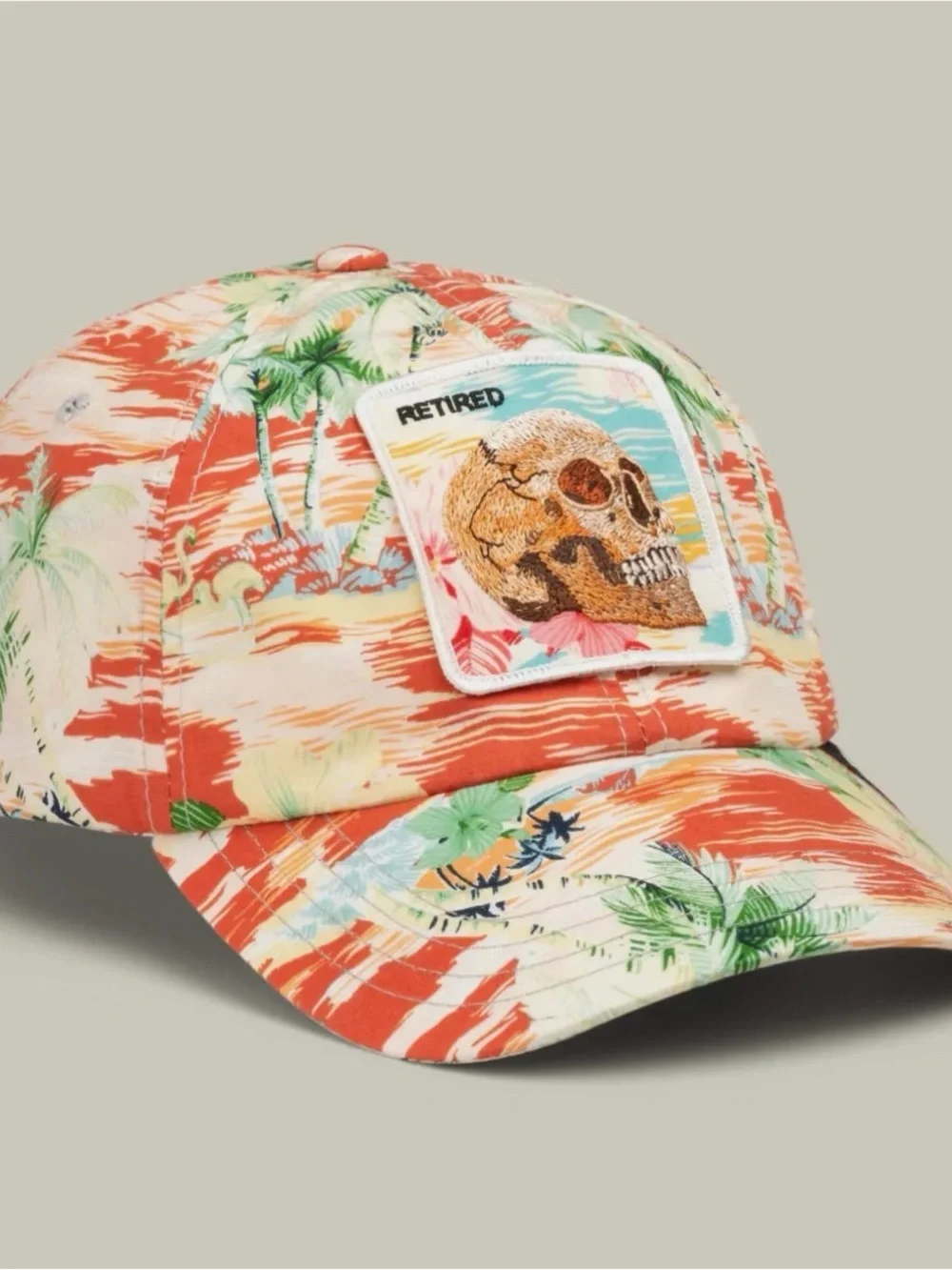 Retired Tropical Skull Patch Baseball Cap - Coral